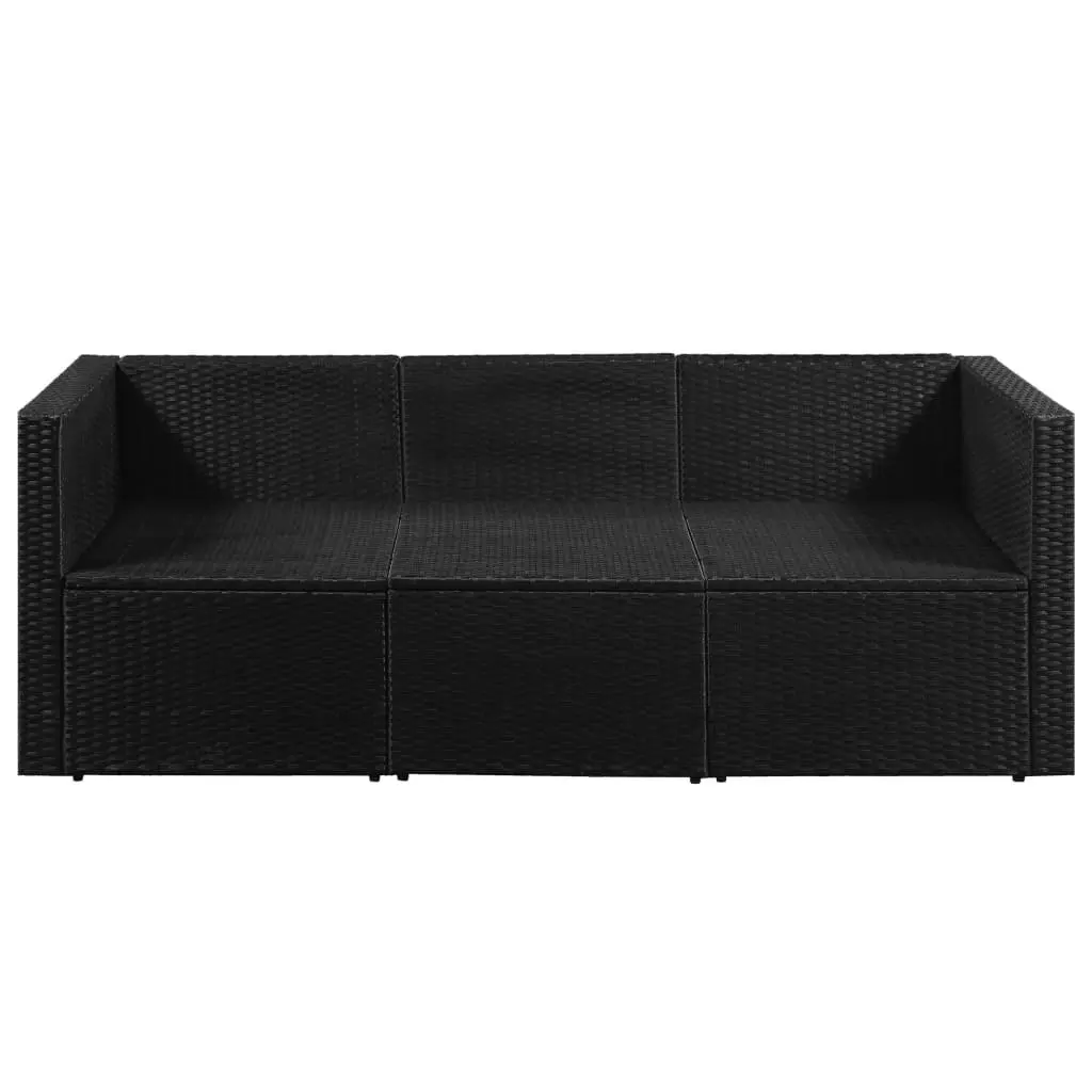 3 Seater Garden Sofa Black Poly Rattan with White Cushions 44172