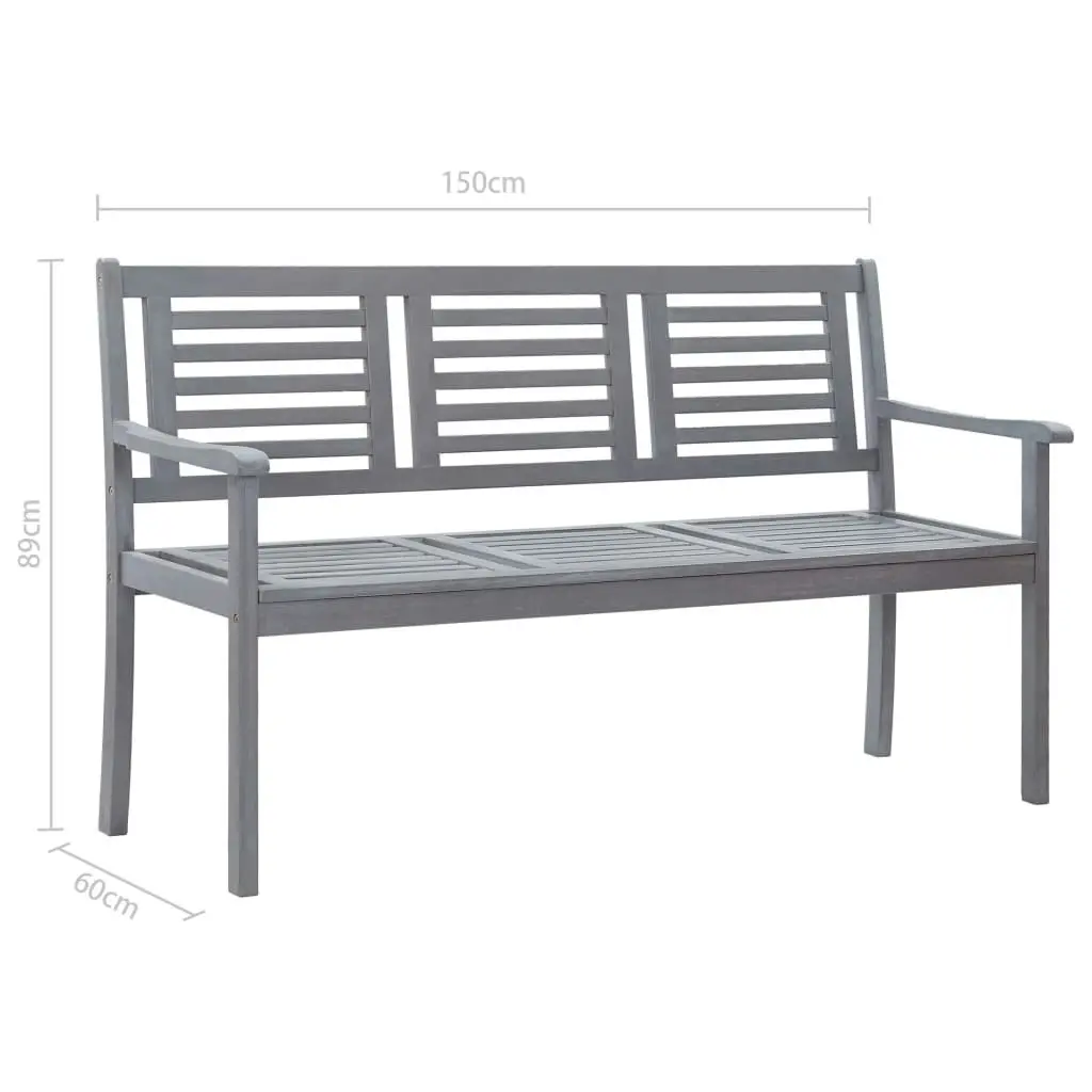 3-Seater Garden Bench with Cushion 150 cm Grey Eucalyptus Wood 3061050