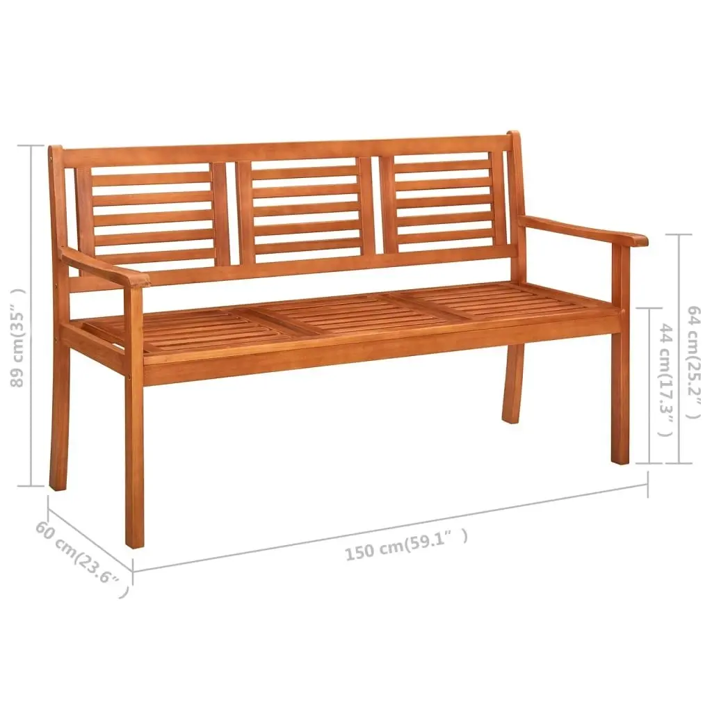 3-Seater Garden Bench with Cushion 150 cm Solid Eucalyptus Wood 3061013