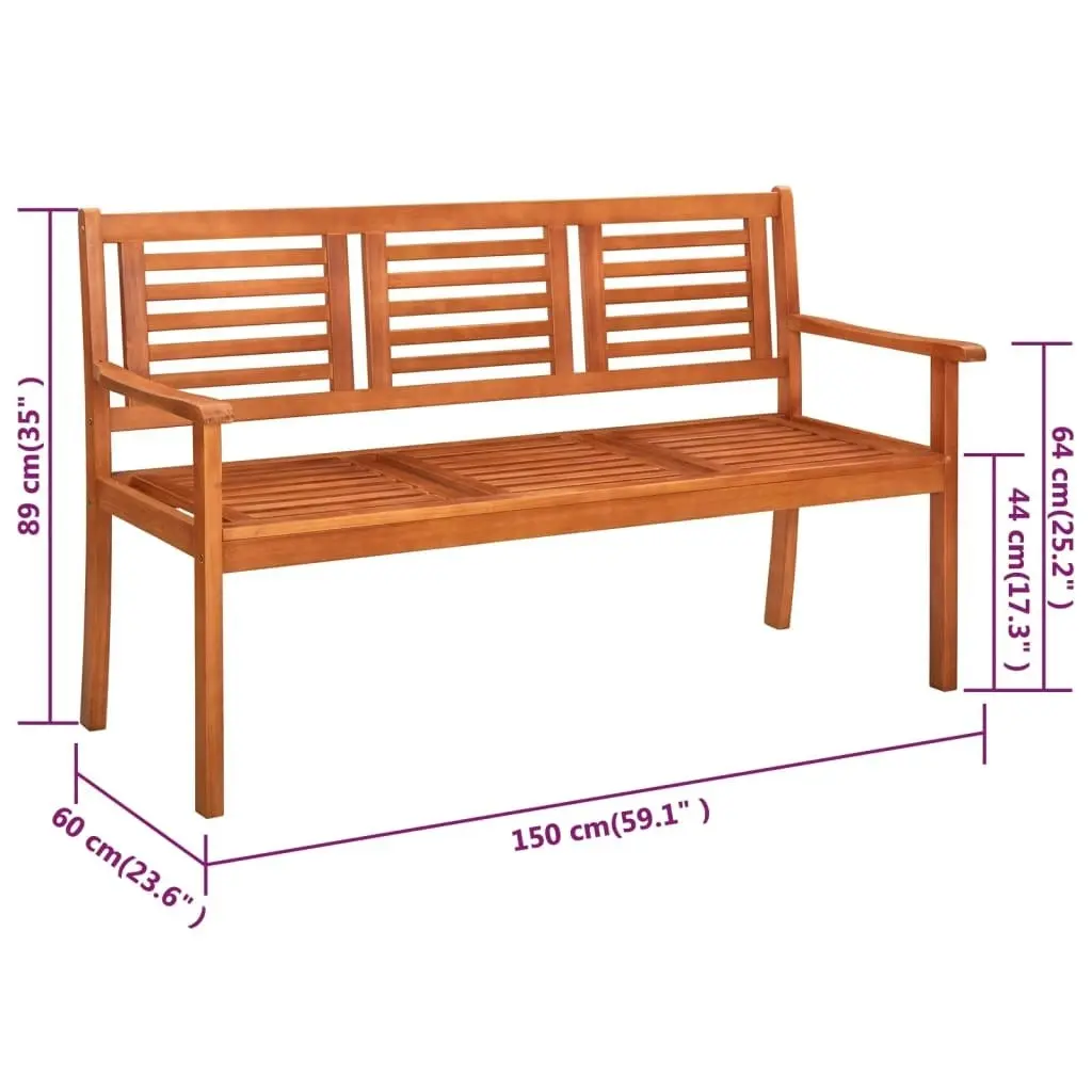 3-Seater Garden Bench with Cushion 150 cm Solid Eucalyptus Wood 3061017