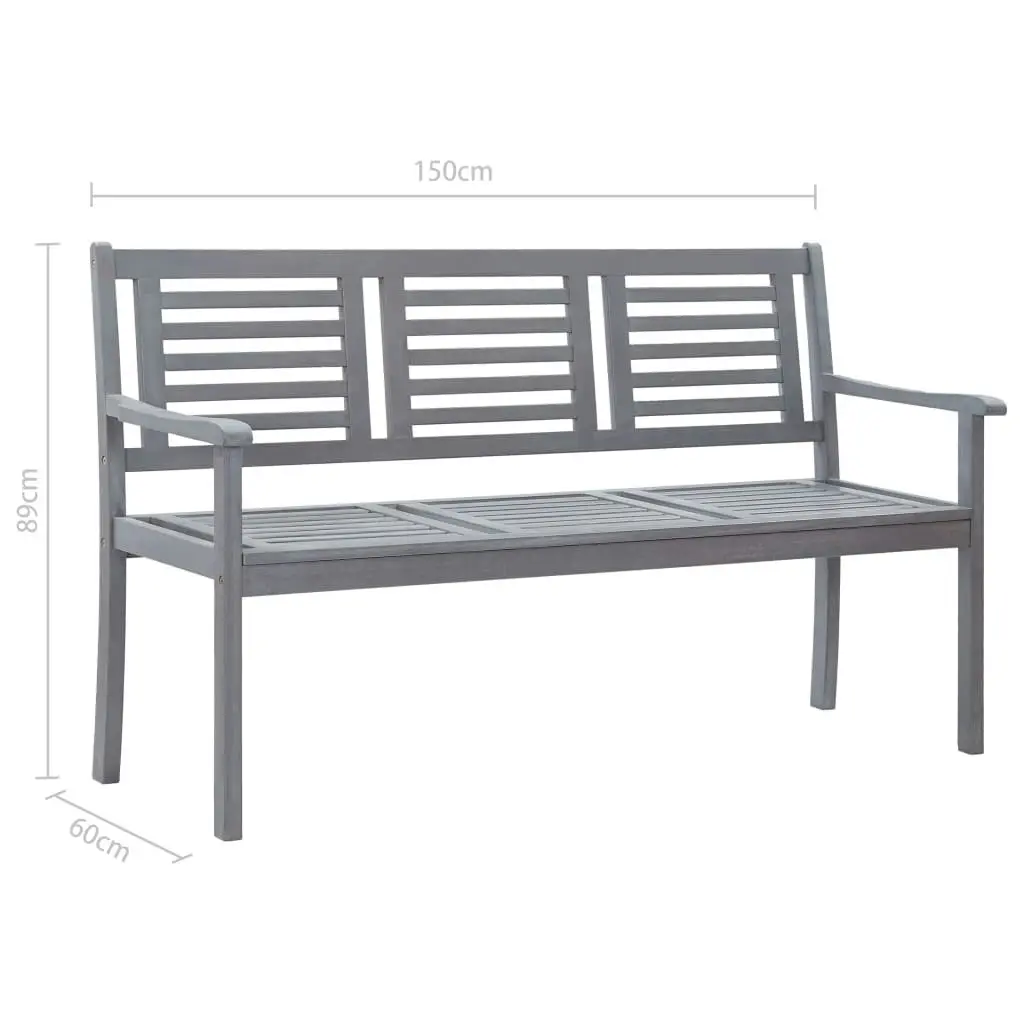 3-Seater Garden Bench with Cushion 150 cm Grey Eucalyptus Wood 3061067