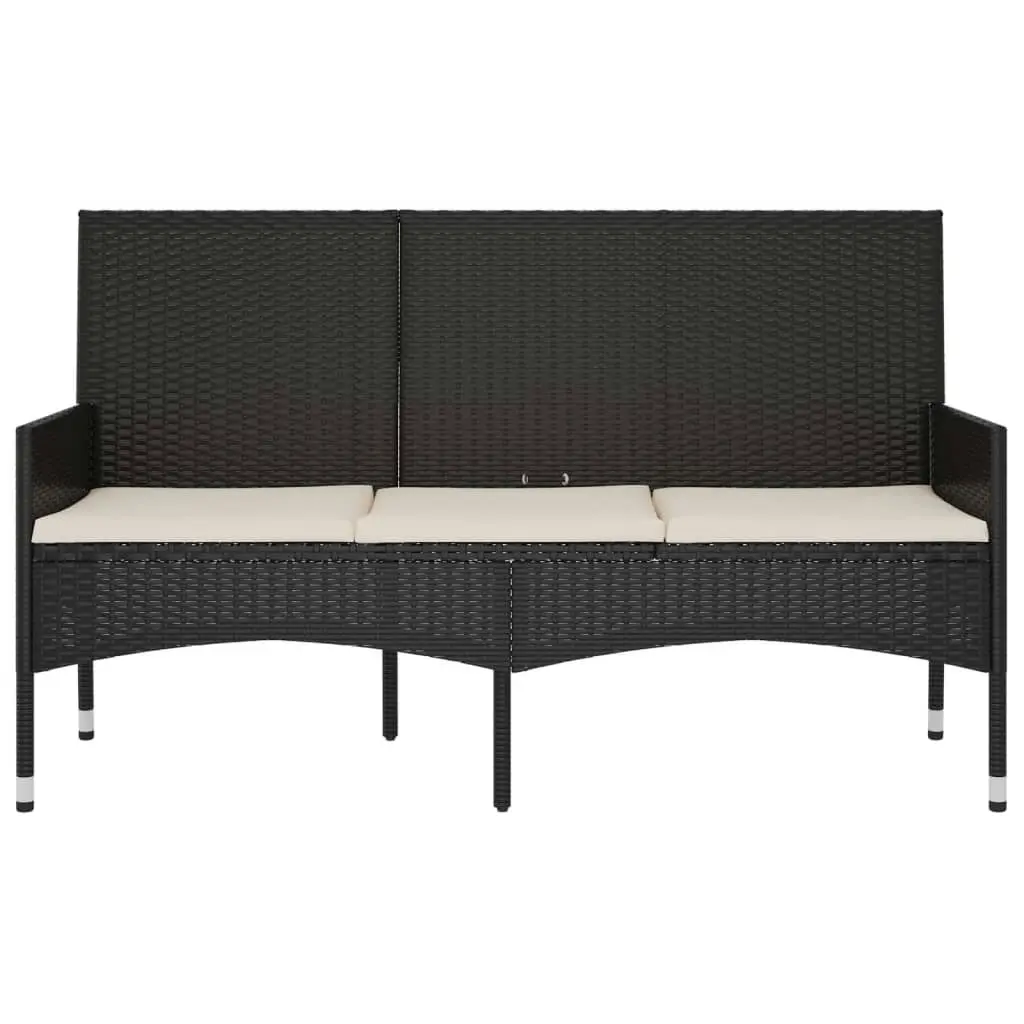 3-Seater Garden Bench with Cushions Black Poly Rattan 319492