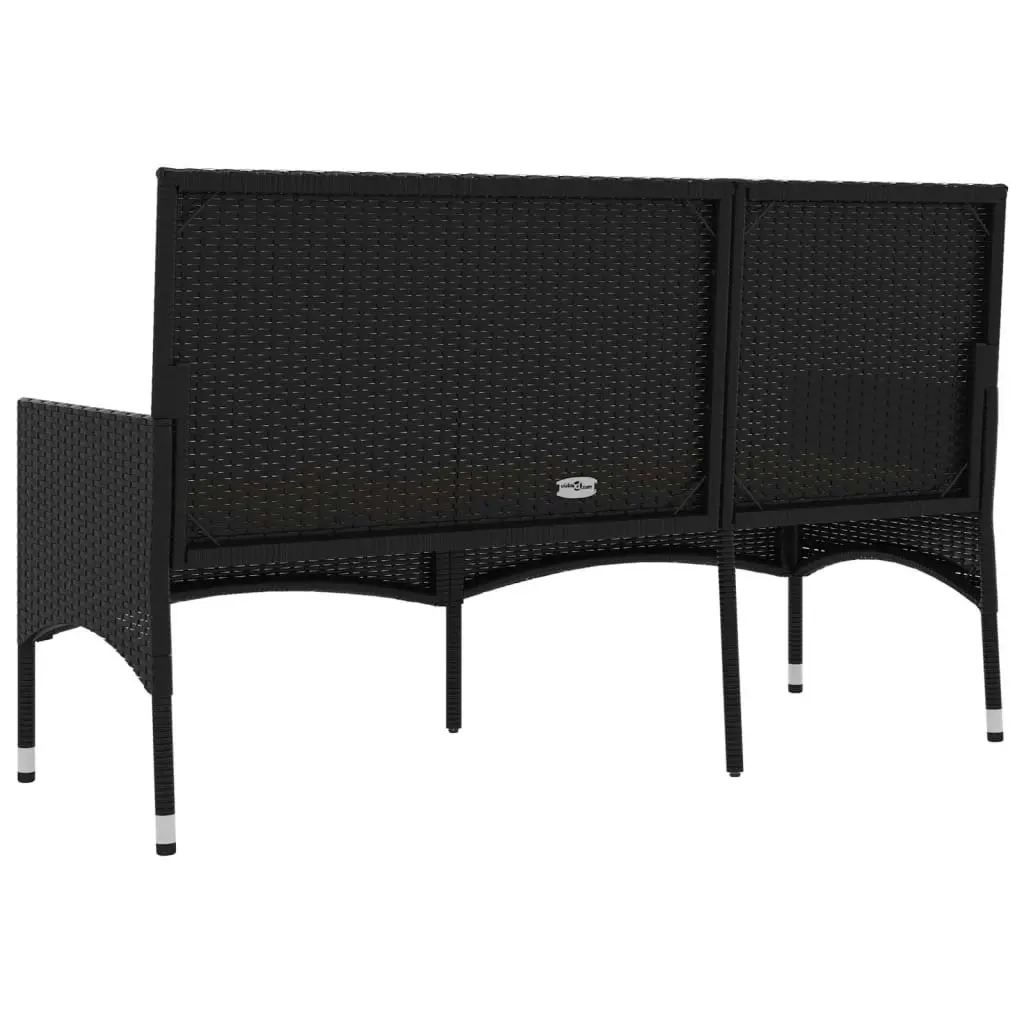 3-Seater Garden Bench with Cushions Black Poly Rattan 319492