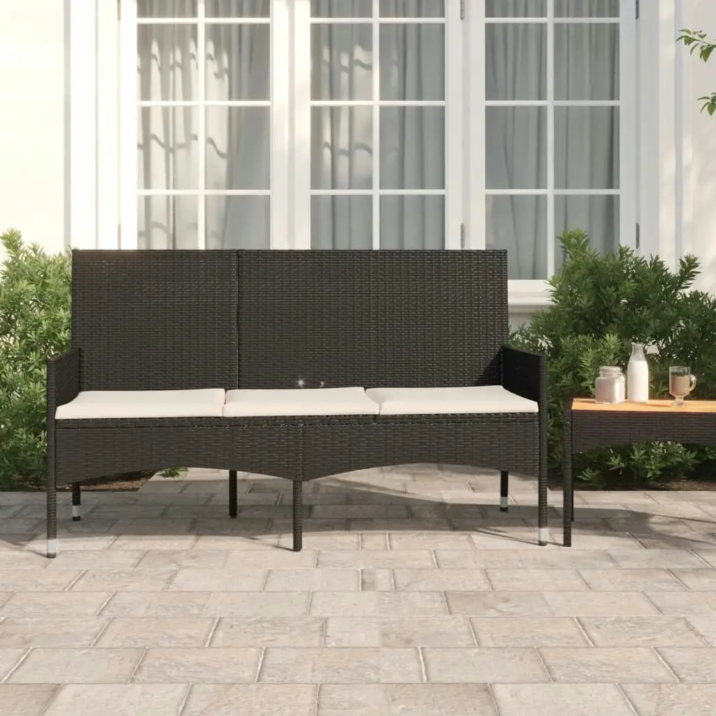 3-Seater Garden Bench with Cushions Black Poly Rattan 319492