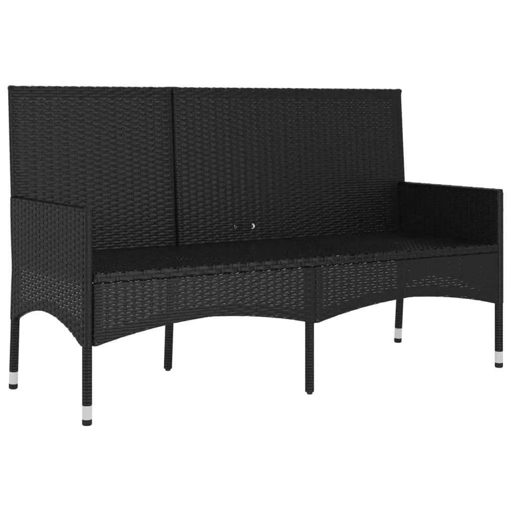 3-Seater Garden Bench with Cushions Black Poly Rattan 319492