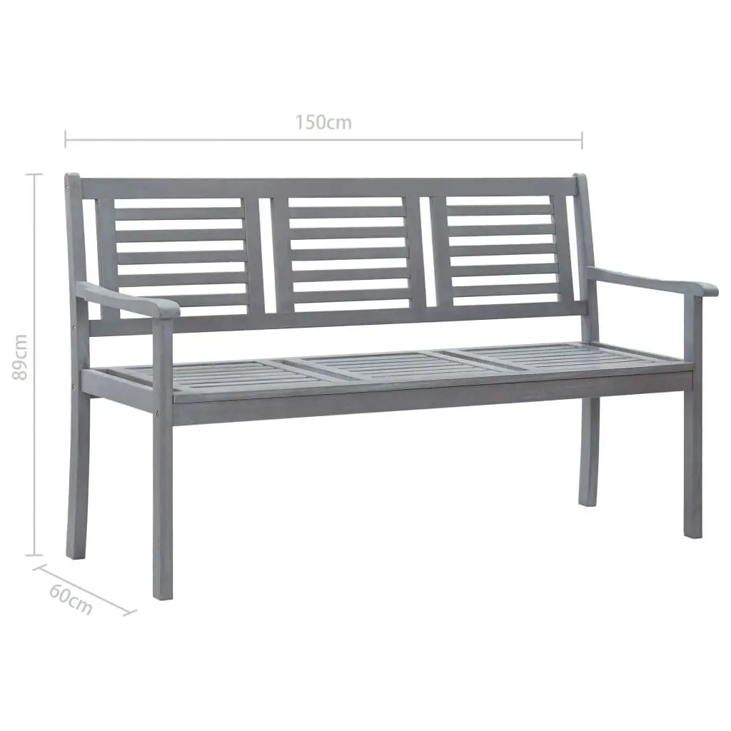 3-Seater Garden Bench with Cushion 150 cm Grey Eucalyptus Wood 3061065