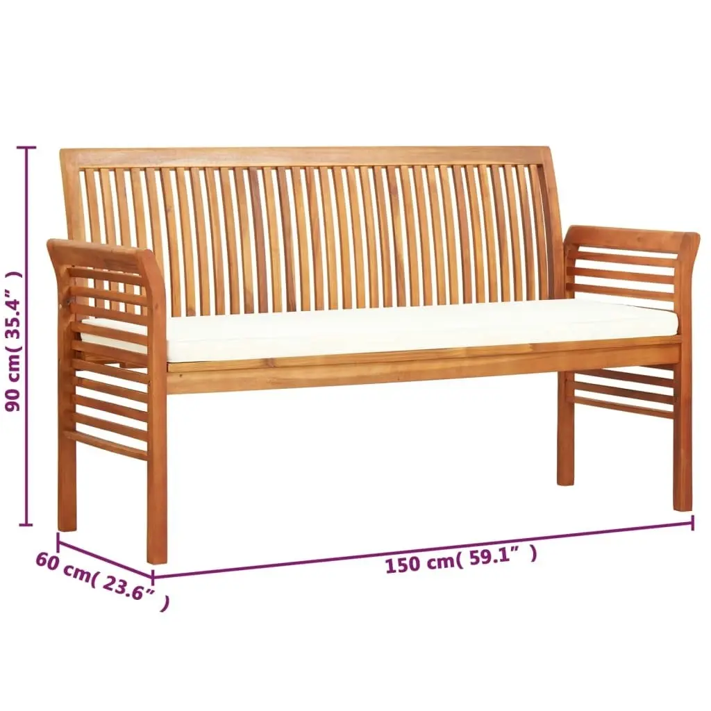 3-Seater Garden Bench with Cushion 150 cm Solid Acacia Wood 45968