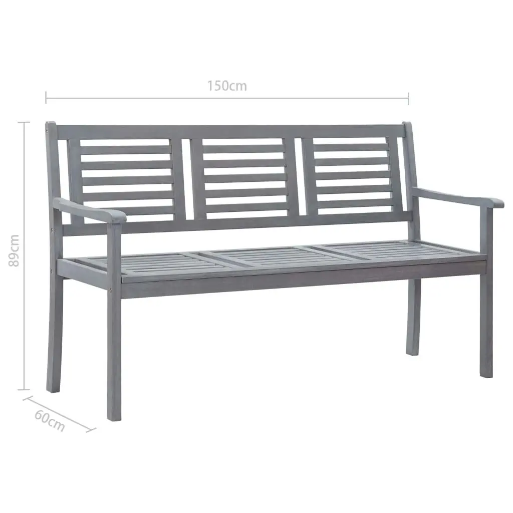 3-Seater Garden Bench with Cushion 150 cm Grey Eucalyptus Wood 3061071