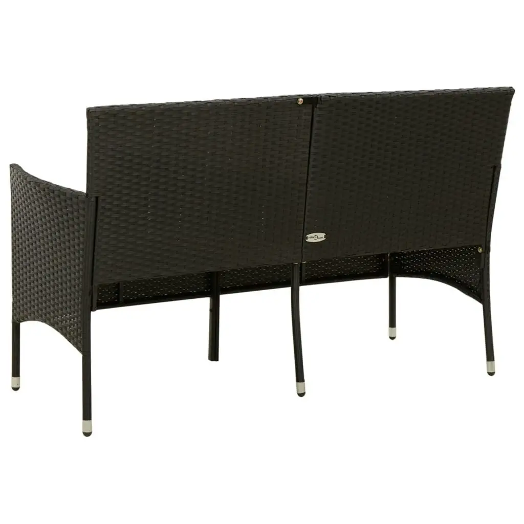 3-Seater Garden Sofa with Cushion Black Poly Rattan 318494