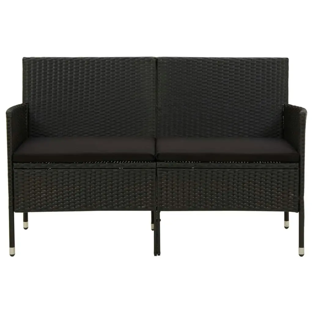 3-Seater Garden Sofa with Cushion Black Poly Rattan 318494