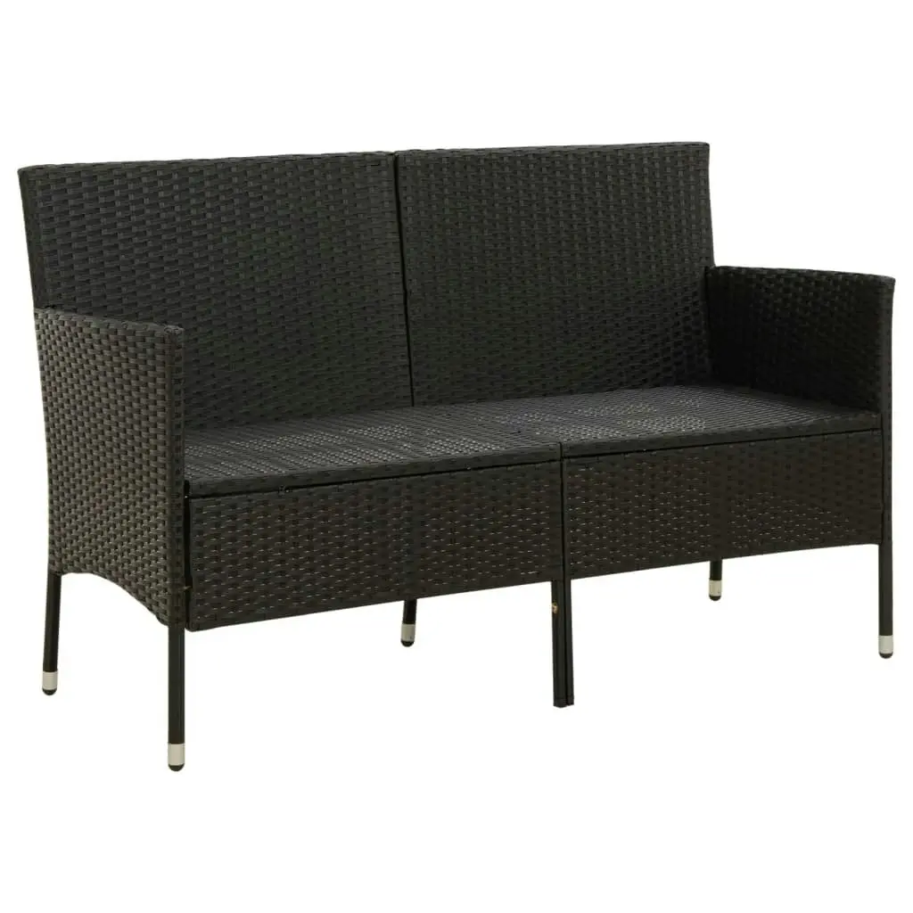 3-Seater Garden Sofa with Cushion Black Poly Rattan 318494