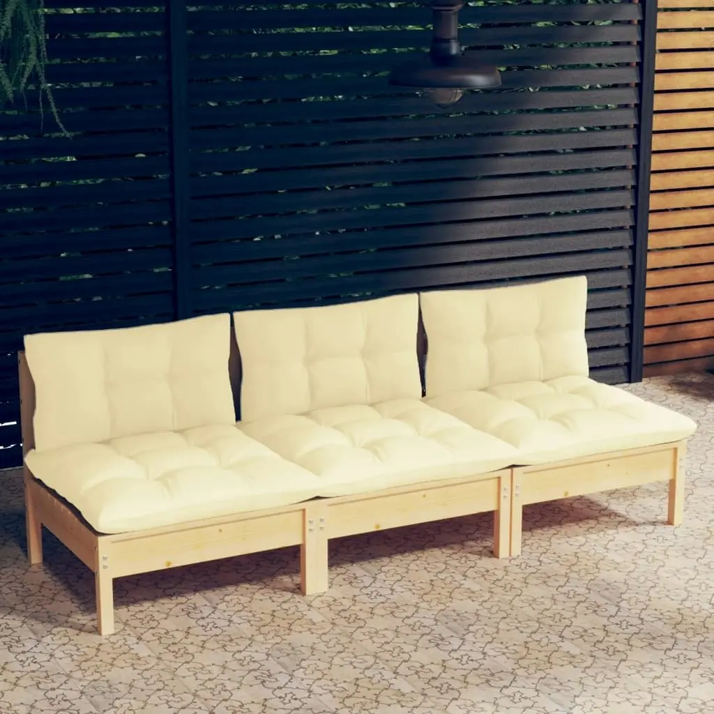 3-Seater Garden Sofa with Cream Cushions Solid Pinewood 3096076