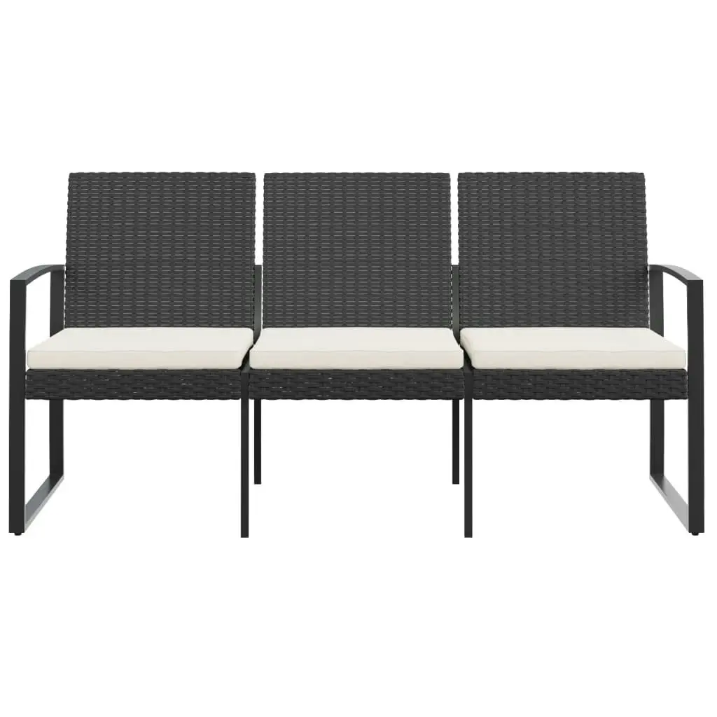 3-Seater Garden Bench with Cushions Black PP Rattan 360212