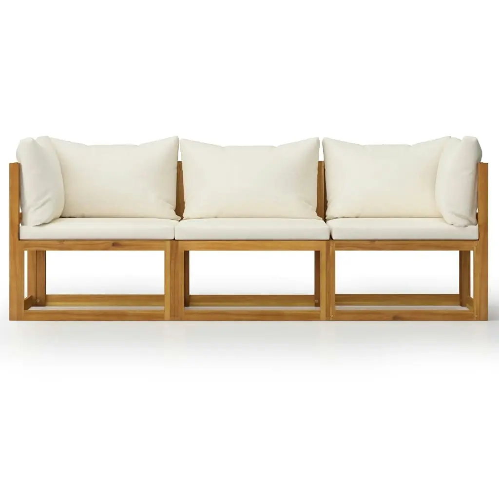 3-Seater Garden Sofa with Cushion Cream Solid Acacia Wood 3057638