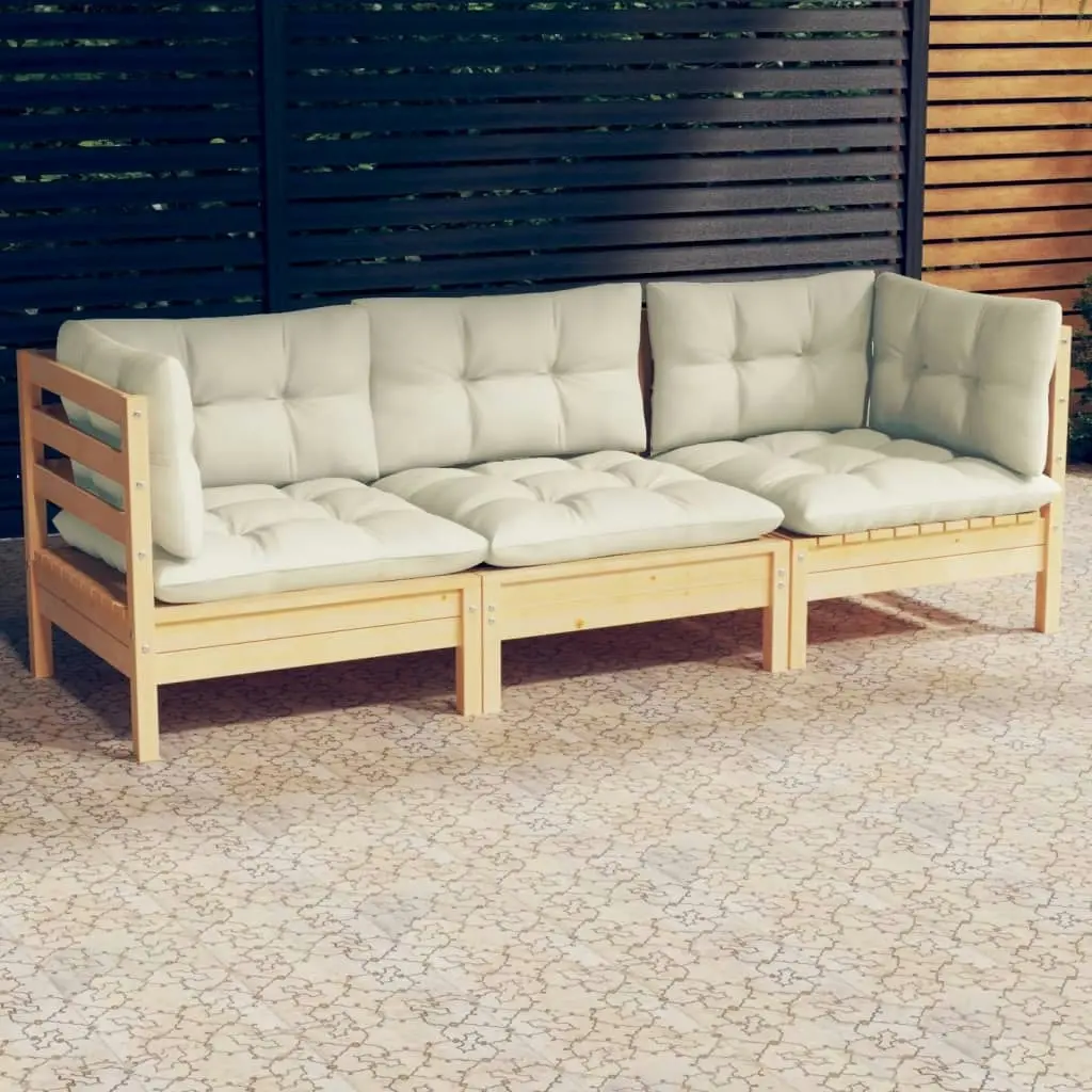 3-Seater Garden Sofa with Cream Cushions Solid Pinewood 3096100