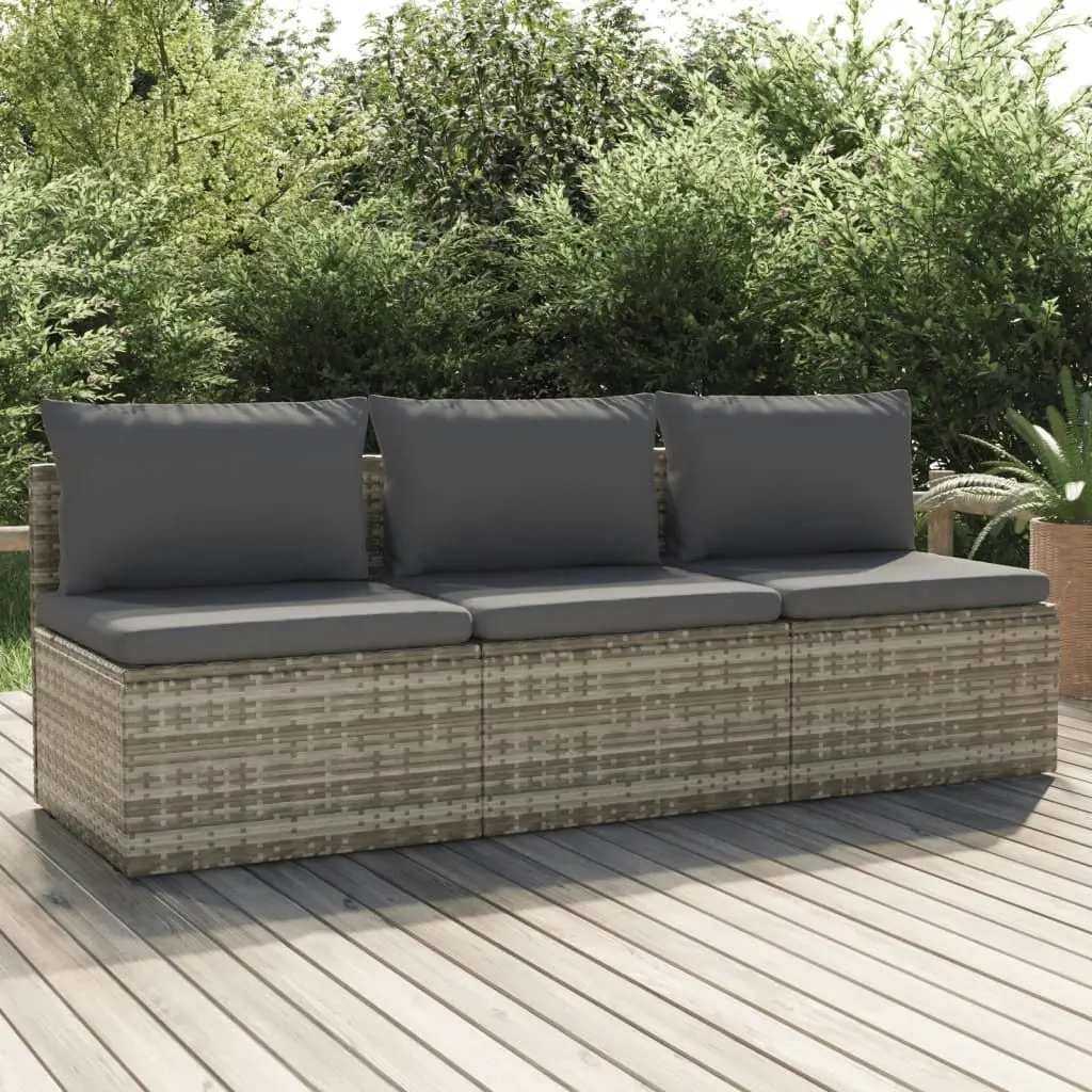 3-Seater Garden Sofa with Cushions Grey Poly Rattan 318672