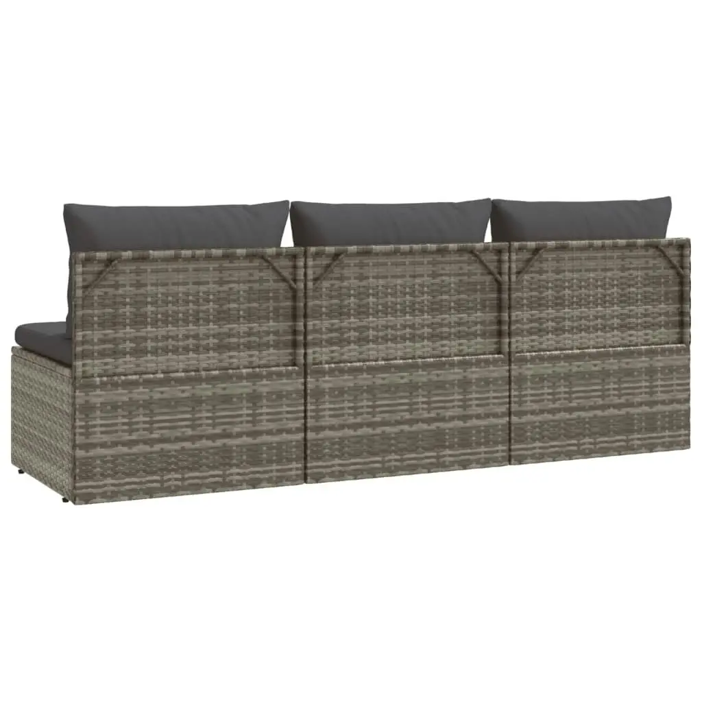 3-Seater Garden Sofa with Cushions Grey Poly Rattan 318672