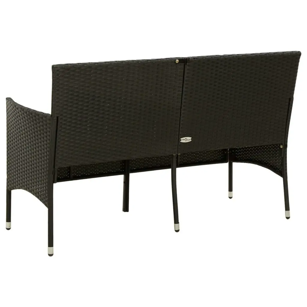 3-Seater Garden Sofa with Cushion Black Poly Rattan 318492