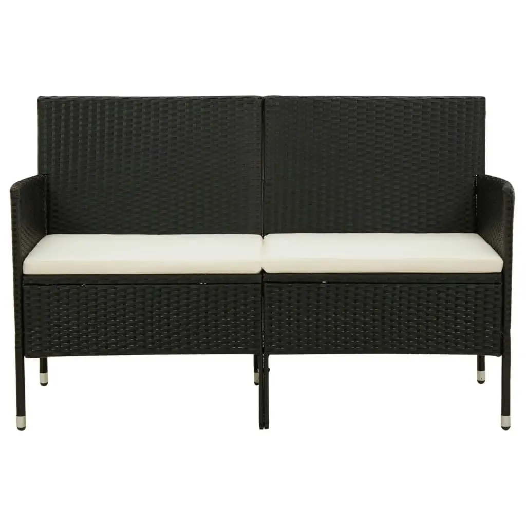 3-Seater Garden Sofa with Cushion Black Poly Rattan 318492