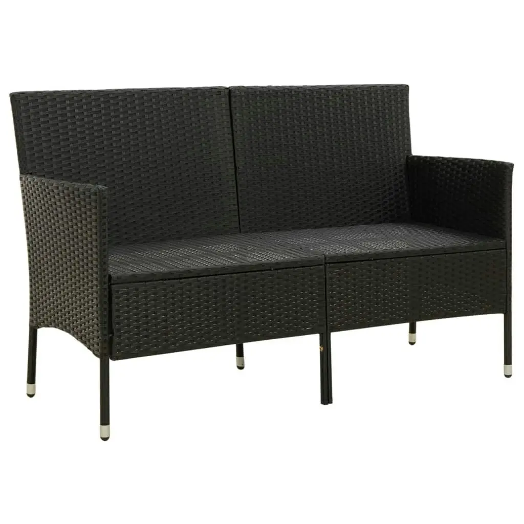 3-Seater Garden Sofa with Cushion Black Poly Rattan 318492