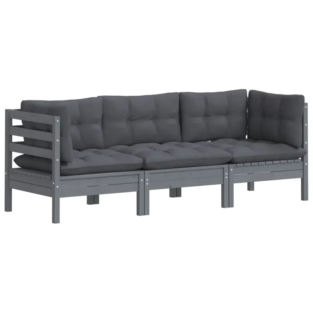 3-Seater Garden Sofa with Anthracite Cushions Solid Pinewood 3096102