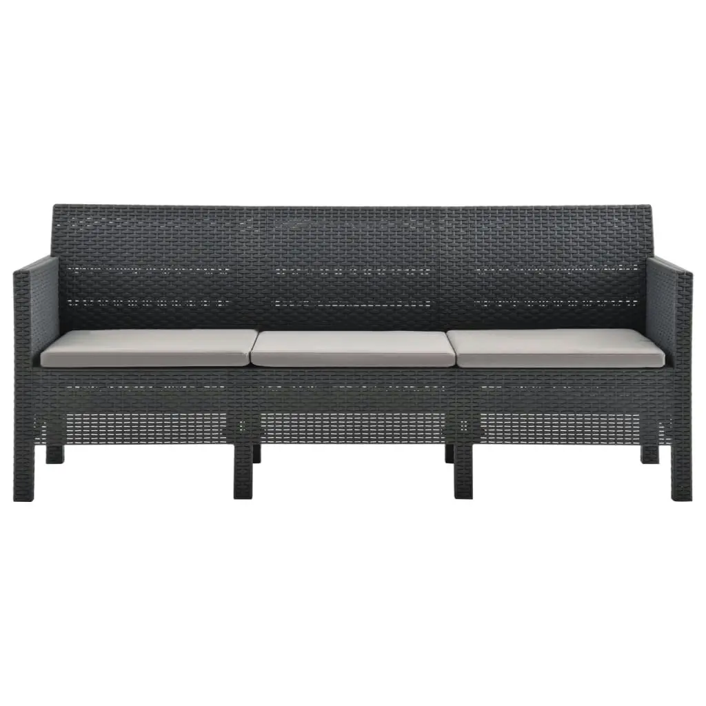 3-Seater Garden Sofa with Cushions Anthracite PP Rattan 3067232