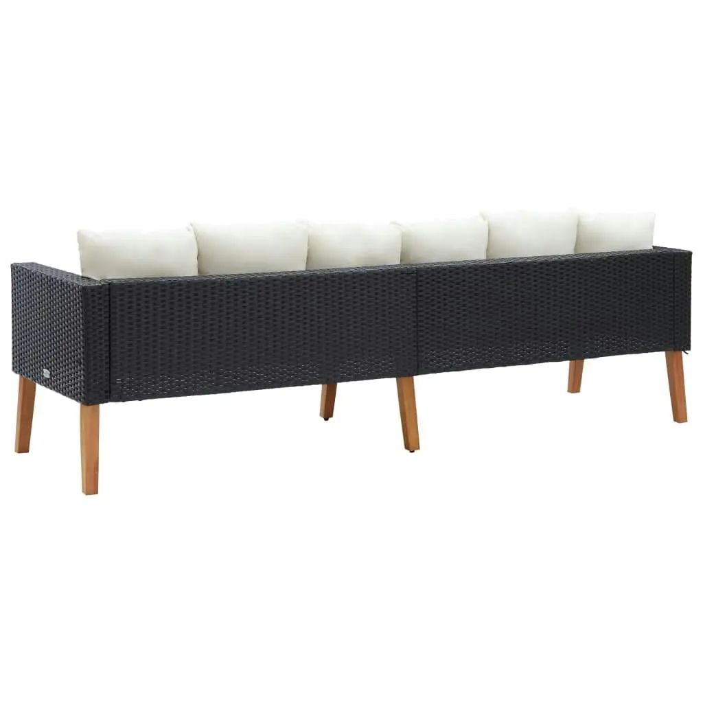 3-Seater Garden Sofa with Cushions Poly Rattan Black 310214