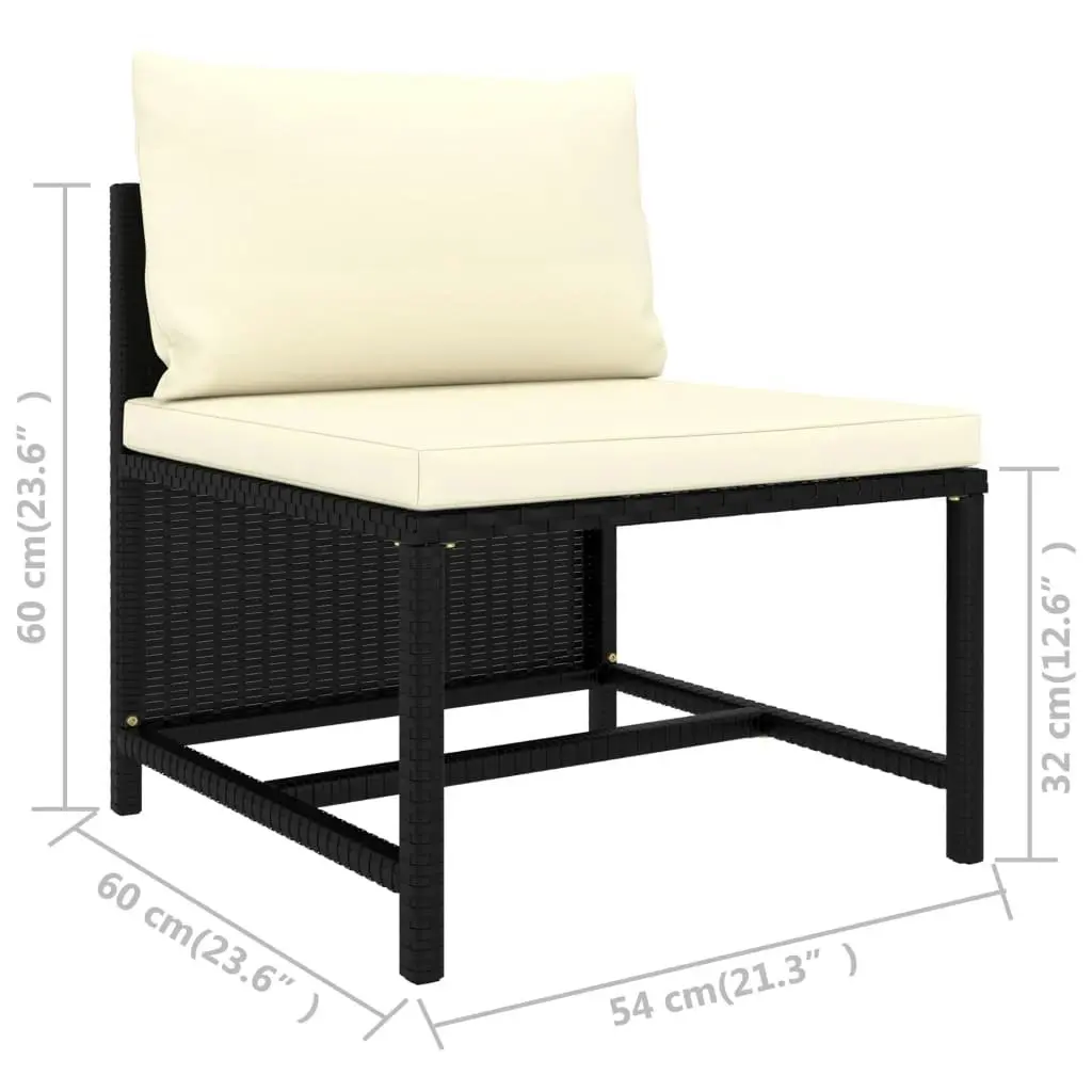 3-Seater Garden Sofa with Cushions Black Poly Rattan 313513