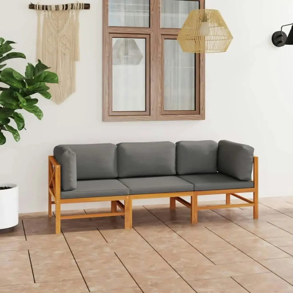 3-Seater Garden Sofa with Grey Cushions Solid Teak Wood 3087209