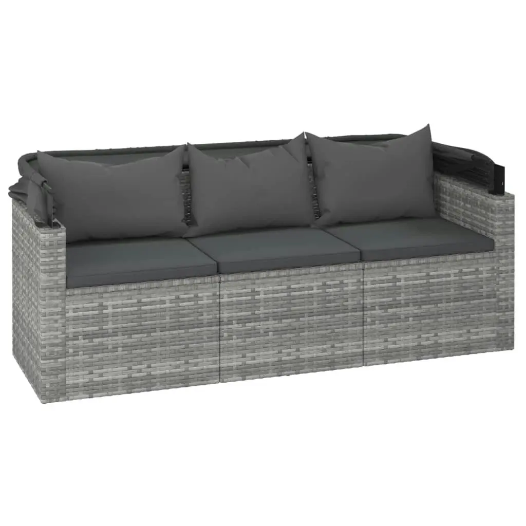 3-Seater Garden Sofa with Roof and Footstool Grey Poly Rattan 362335