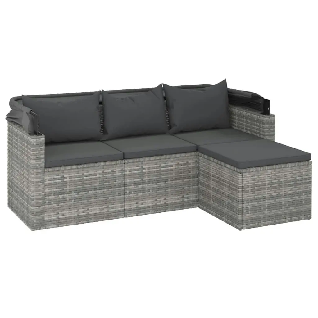 3-Seater Garden Sofa with Roof and Footstool Grey Poly Rattan 362335