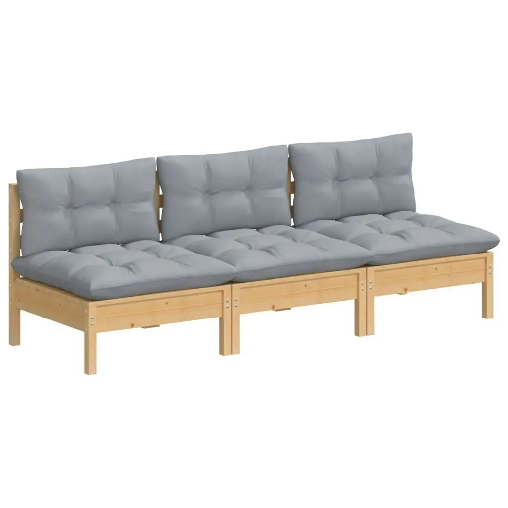 3-Seater Garden Sofa with Grey Cushions Solid Pinewood 3096075