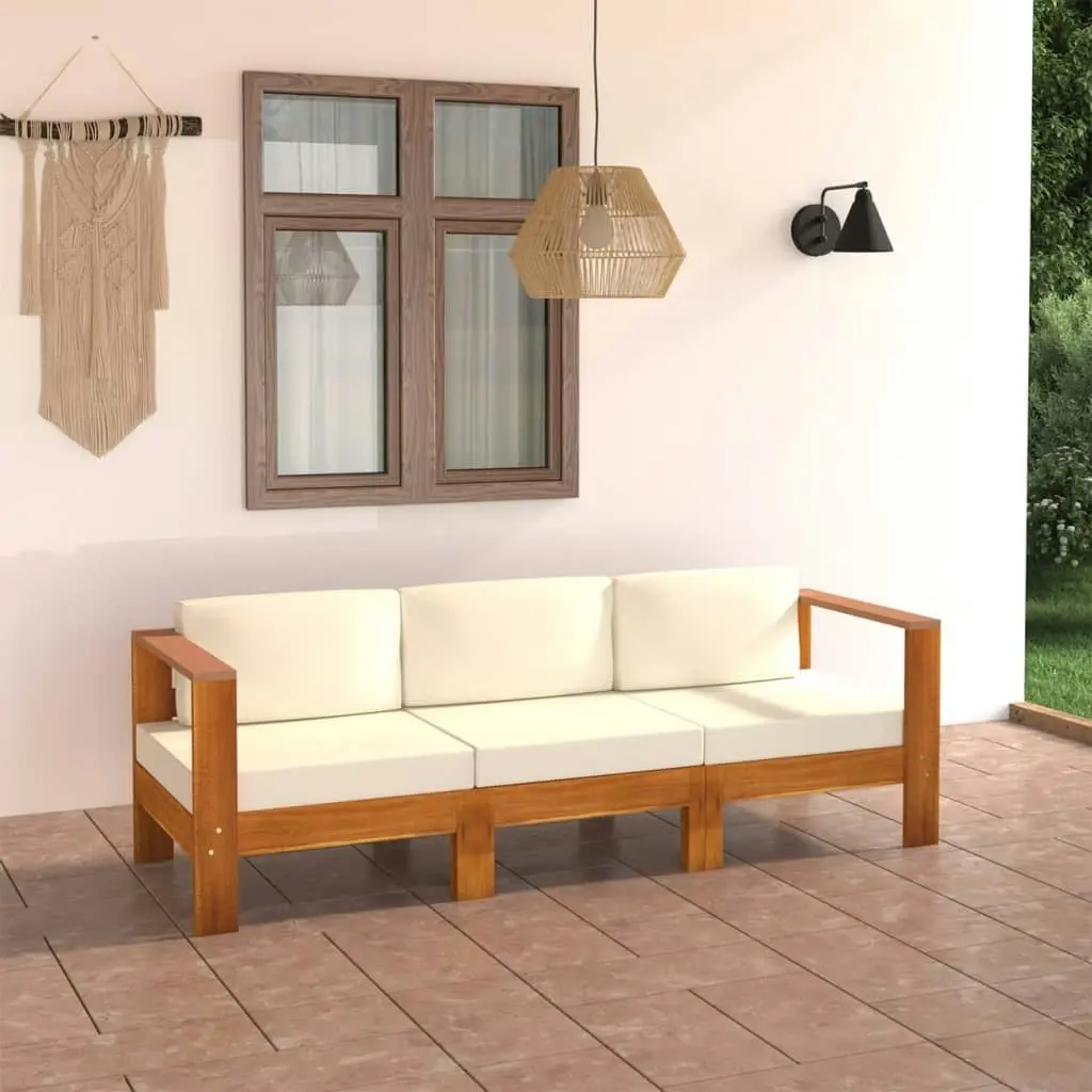 3-Seater Garden Sofa with Cream White Cushions Solid Acacia Wood 3057927