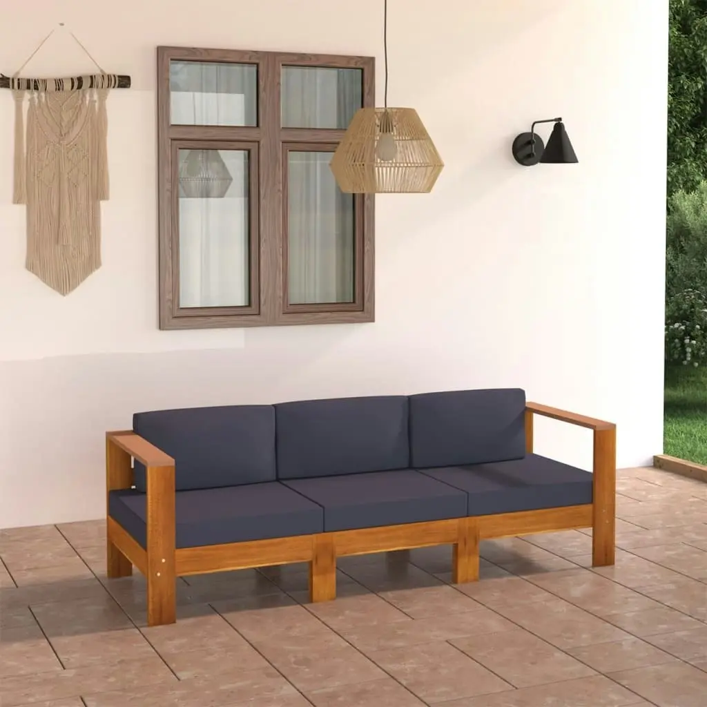 3-Seater Garden Sofa with Dark Grey Cushions Acacia Wood 3057946