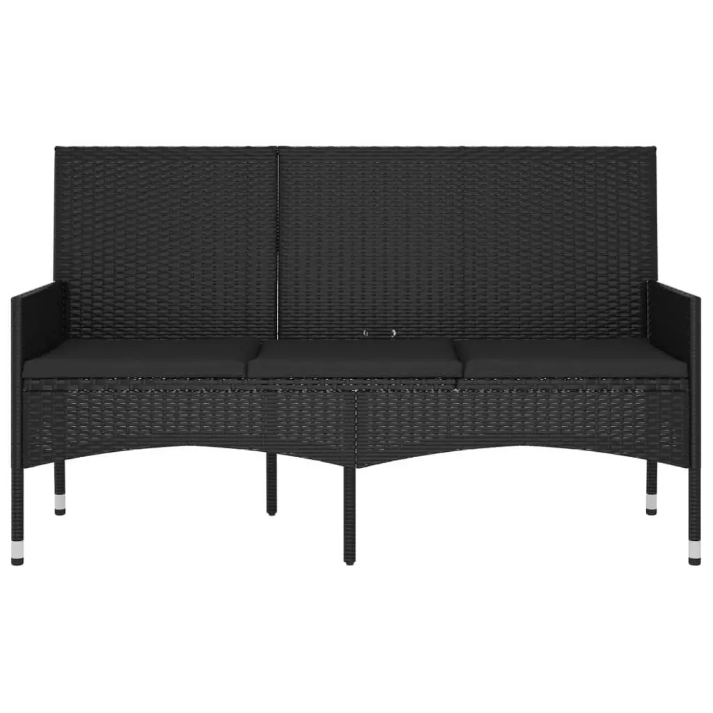 3-Seater Garden Bench with Cushions Black Poly Rattan 319494