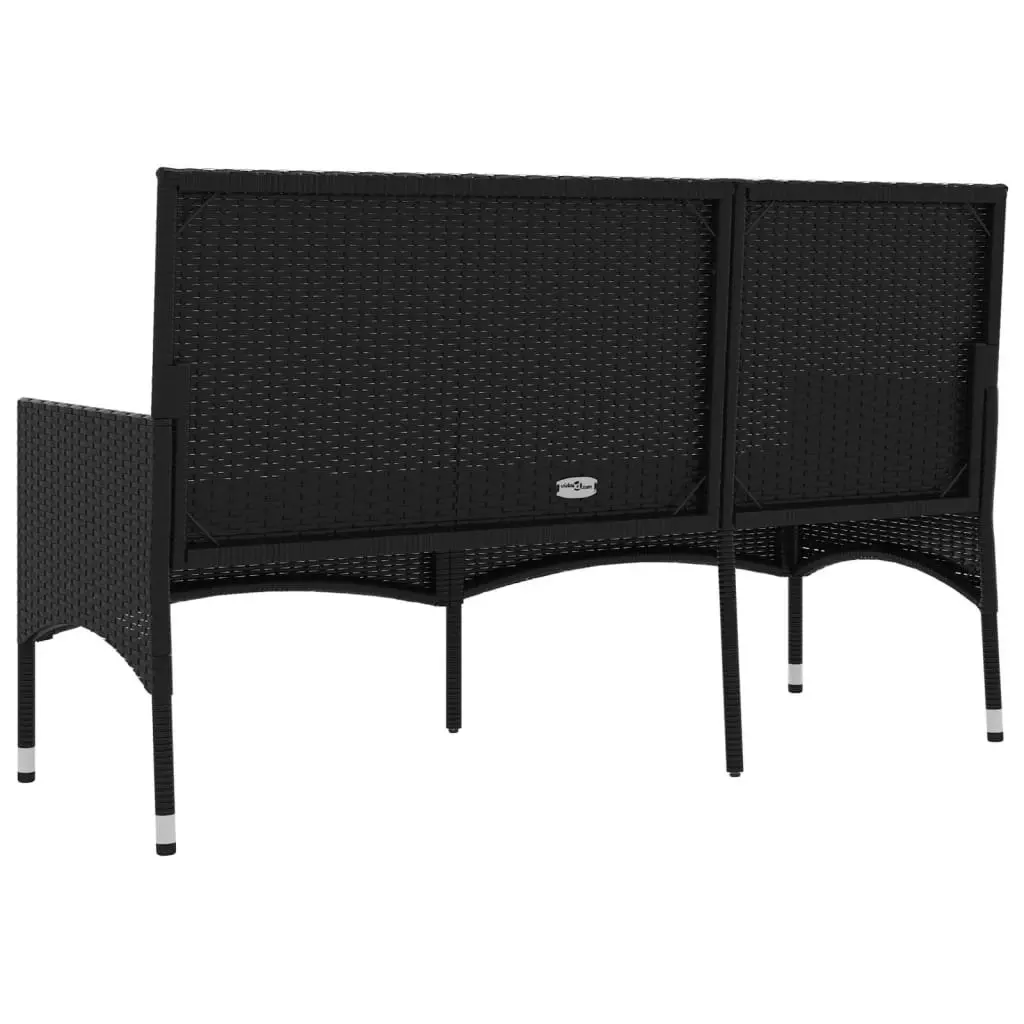 3-Seater Garden Bench with Cushions Black Poly Rattan 319494