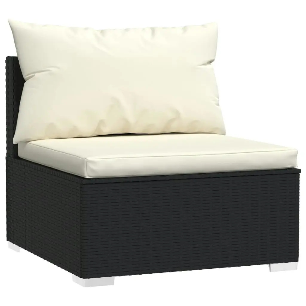 3-Seater Sofa with Cushions Black Poly Rattan 317495