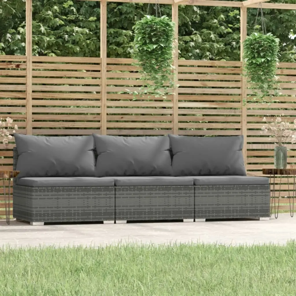 3-Seater Sofa with Cushions Grey Poly Rattan 317517