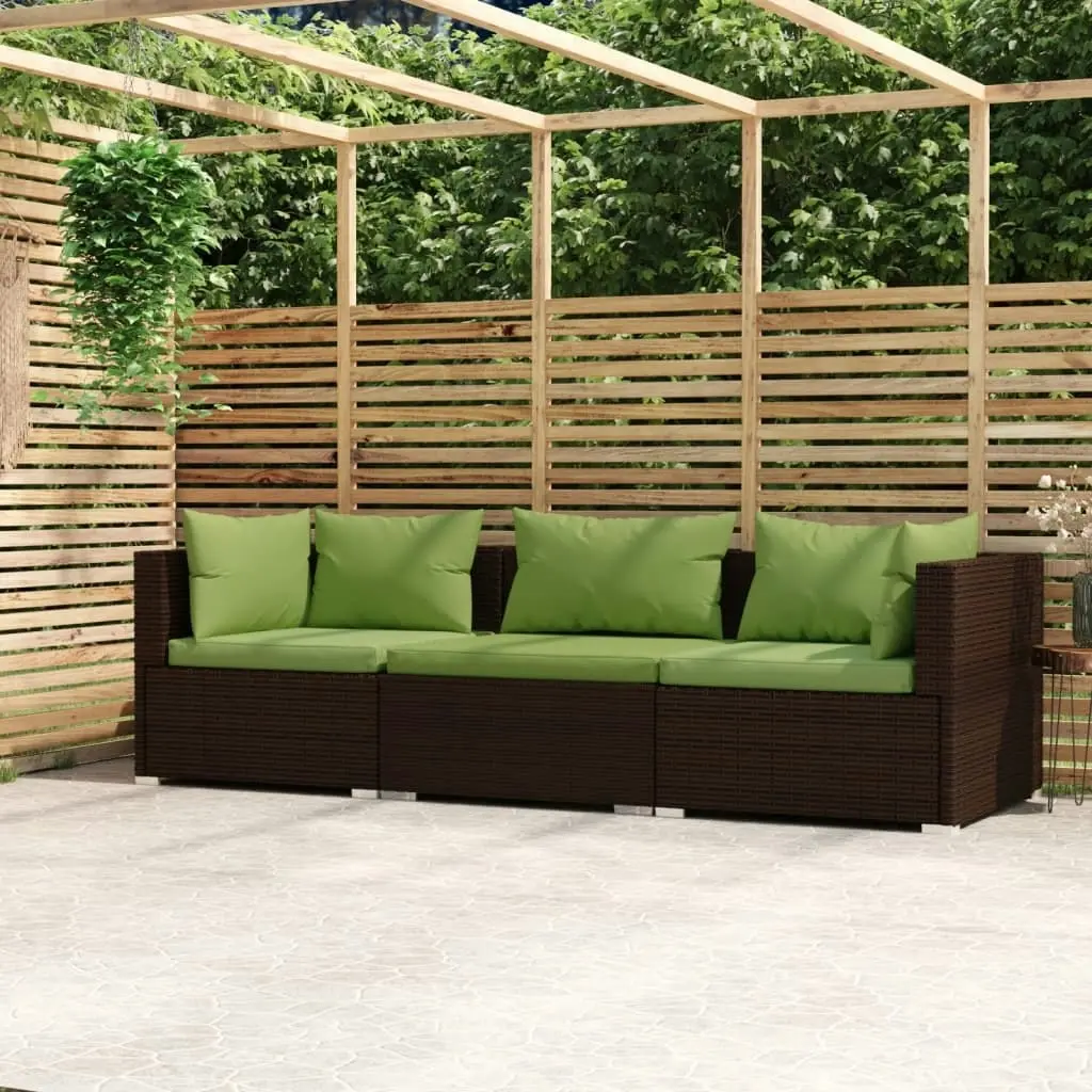 3-Seater Sofa with Cushions Brown Poly Rattan 317555