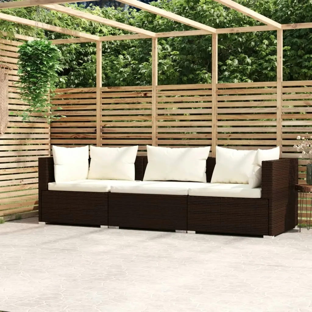 3-Seater Sofa with Cushions Brown Poly Rattan 317500