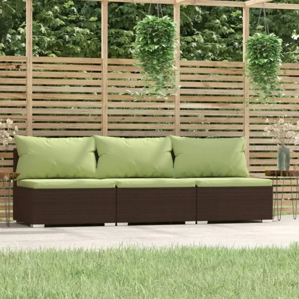 3-Seater Sofa with Cushions Brown Poly Rattan 317561