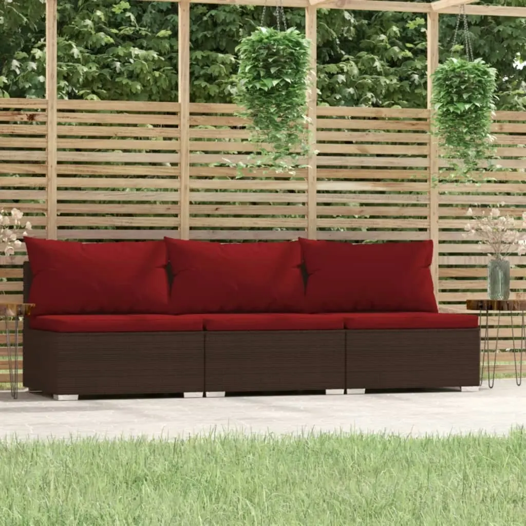 3-Seater Sofa with Cushions Brown Poly Rattan 317550