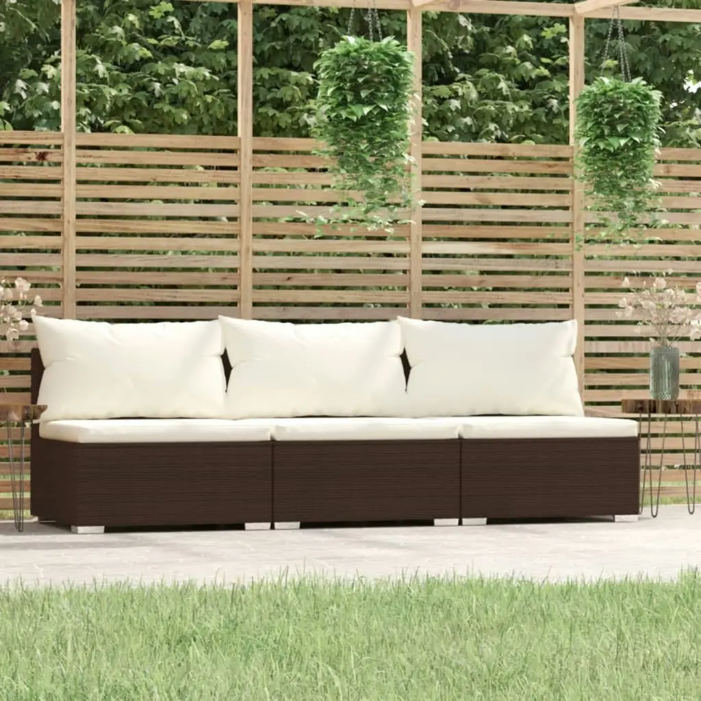 3-Seater Sofa with Cushions Brown Poly Rattan 317506