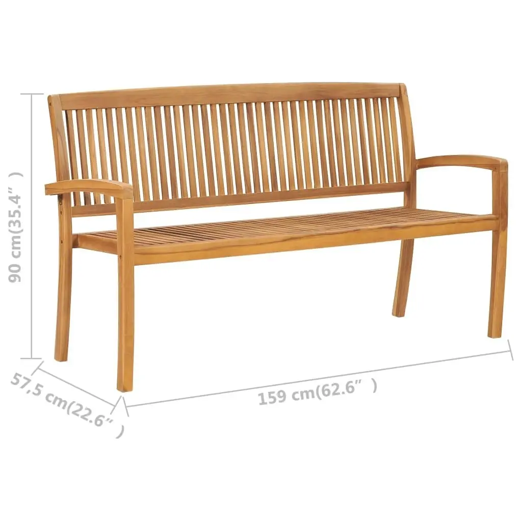 3-Seater Stacking Garden Bench 159 cm Solid Teak Wood 49389