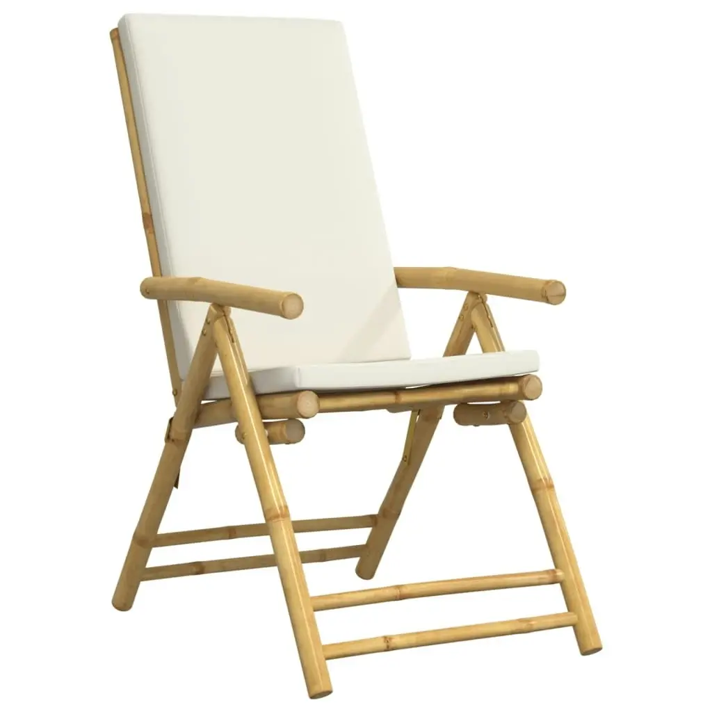 4 Piece Folding Bistro Chairs with Cream White Cushions Bamboo 3208927