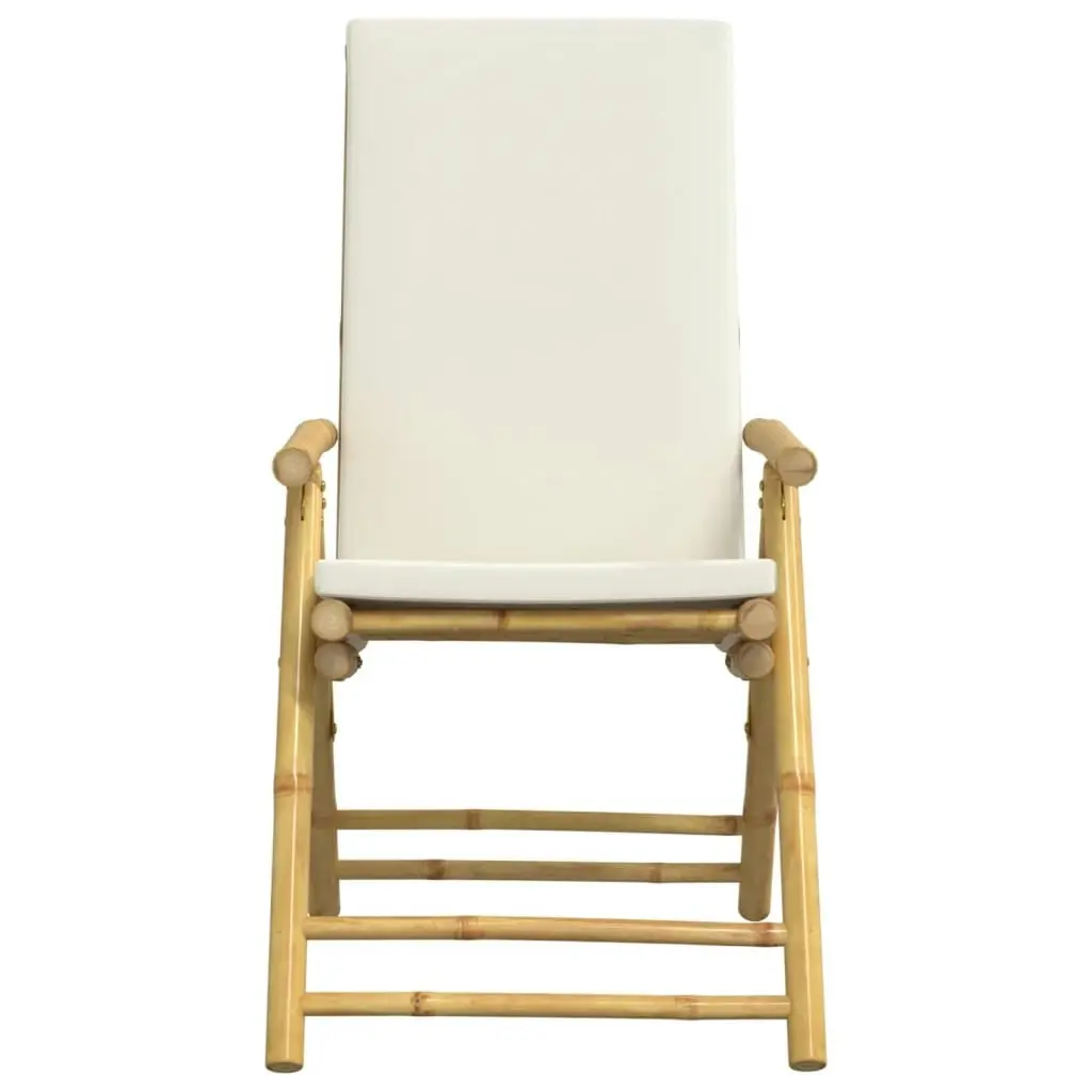 4 Piece Folding Bistro Chairs with Cream White Cushions Bamboo 3208927