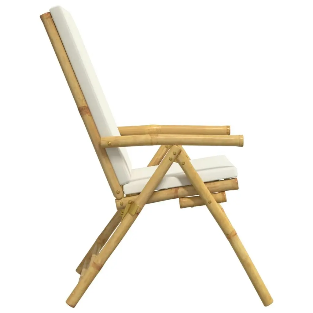 4 Piece Folding Bistro Chairs with Cream White Cushions Bamboo 3208927