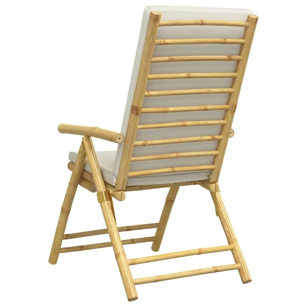 4 Piece Folding Bistro Chairs with Cream White Cushions Bamboo 3208927