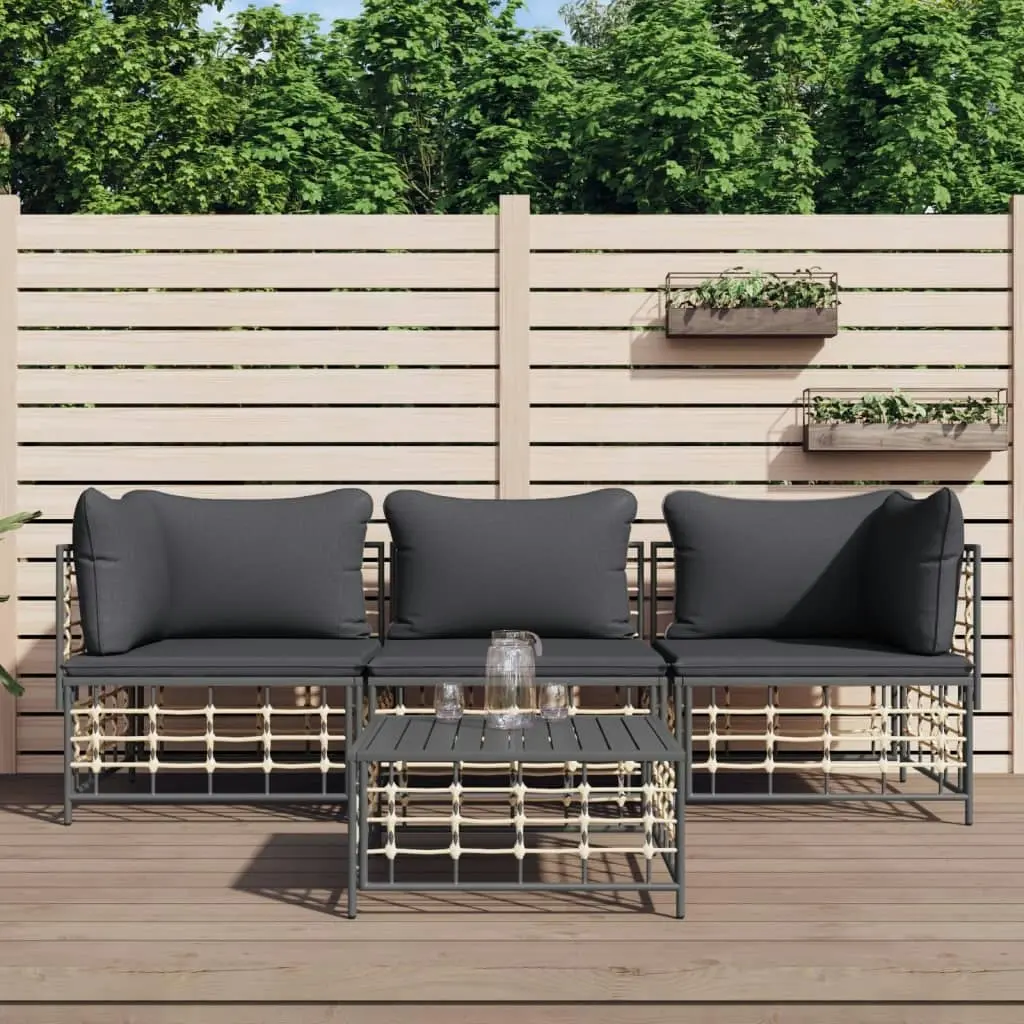 4 Piece Garden Lounge Set with Cushions Anthracite Poly Rattan 3186697