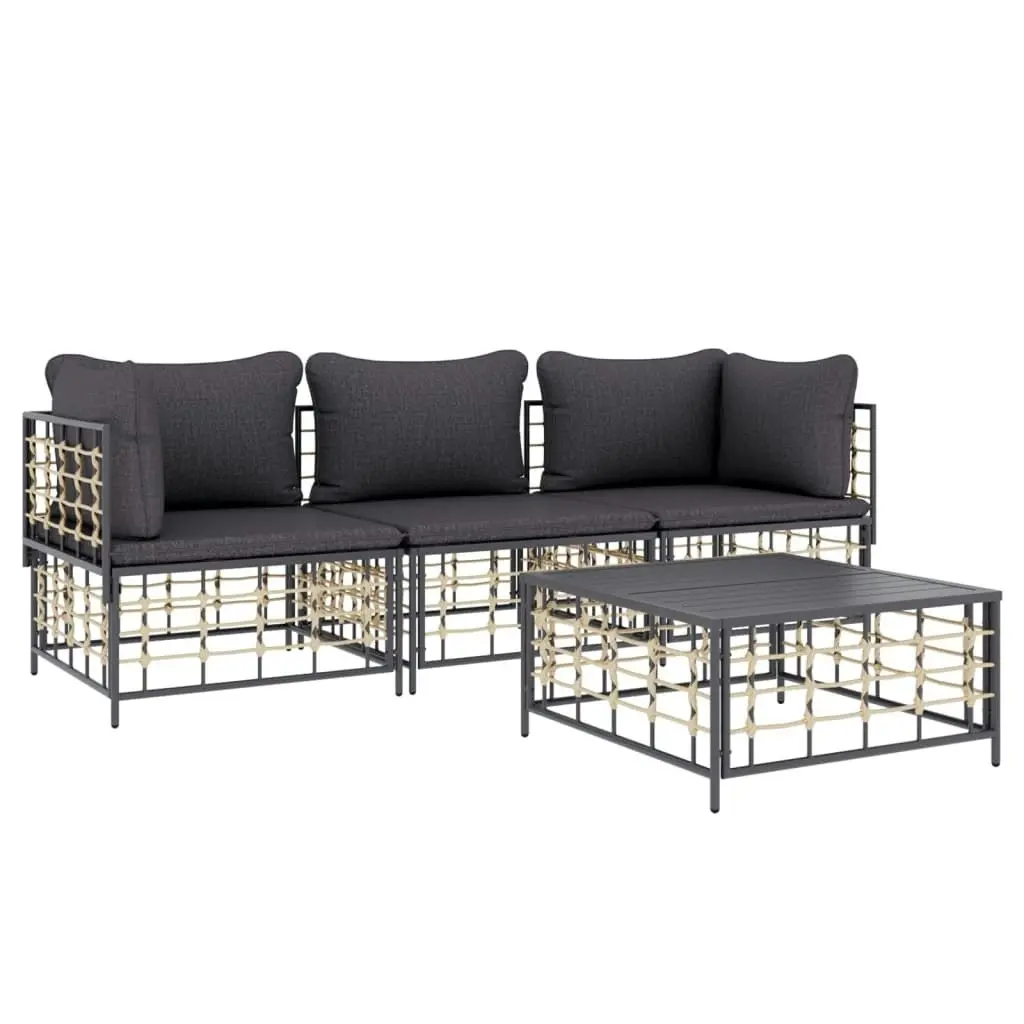 4 Piece Garden Lounge Set with Cushions Anthracite Poly Rattan 3186697